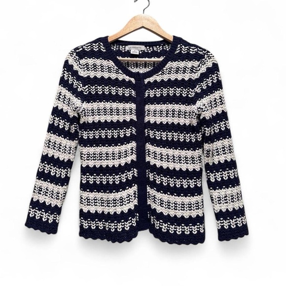 Liz Claiborne Sweaters - Liz Claiborne Blue White Striped Cottagecore Cardigan Sweater Size Small